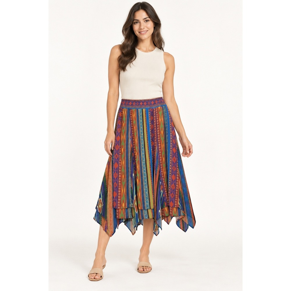 Soft Surroundings Multi Color Tribal Print Handkerchief Women Midi Skirt L